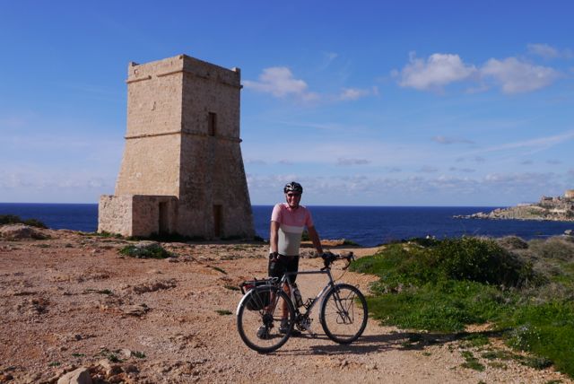 Tower overlooking Golden Bay, Malta.